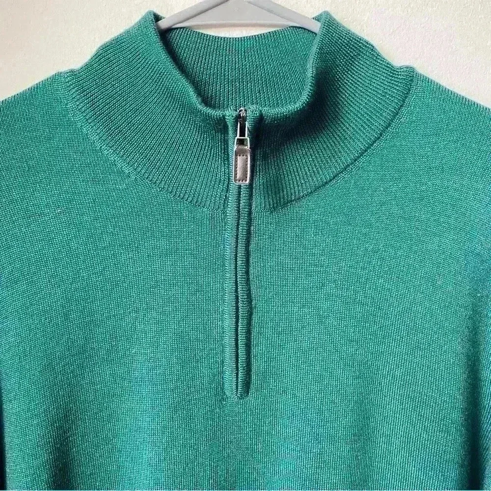 Men’s Jos. A. Bank Half-Zip Sweater - 100% Merino Wool, Large, Blue-Green
